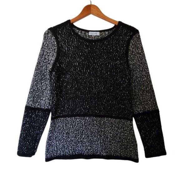 Calvin Klein Black & White Knit Sweater Tweed Color Block‎ size S Small - Picture 3 of 11